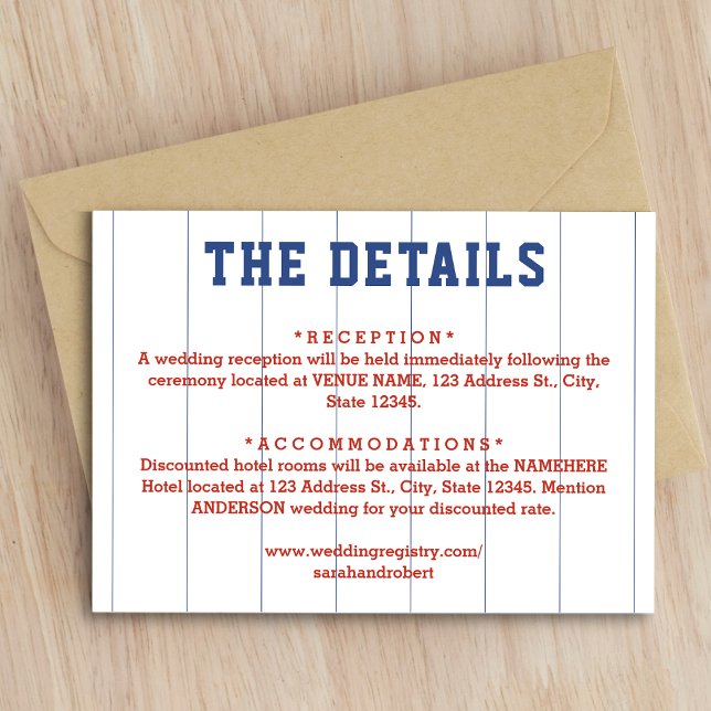 Baseball Pinstripe Wedding Details Enclosure Card (Baseball Pinstripe Wedding Details Enclosure Card)