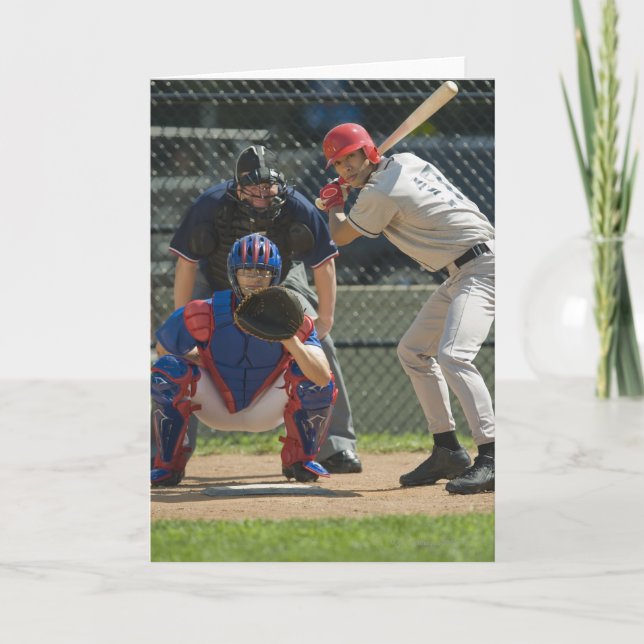 Baseball pitcher, batter and umpire in ready card (Front)