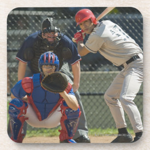 Baseball pitcher, batter and umpire in ready coaster