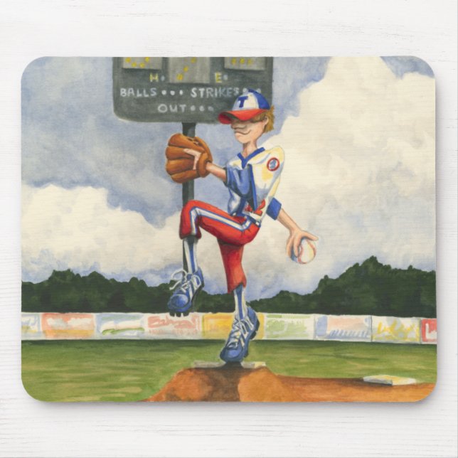 Baseball Pitcher on Mound by Jay Throckmorton Mouse Pad (Front)