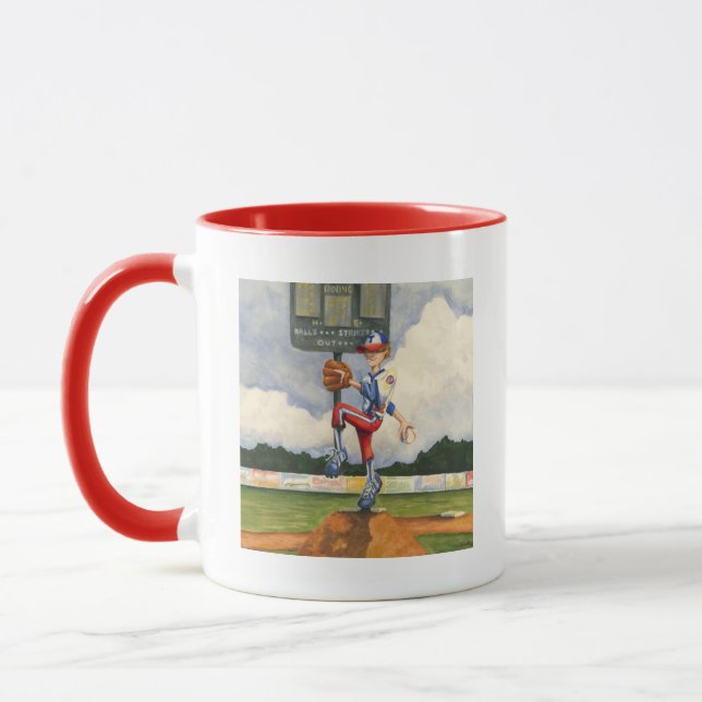 Baseball Pitcher on Mound by Jay Throckmorton Mug (Left)