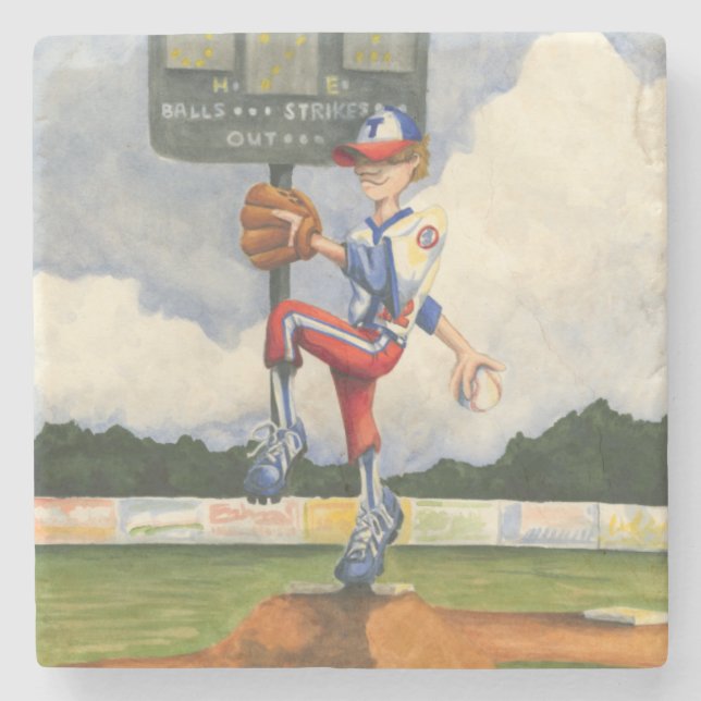 Baseball Pitcher on Mound by Jay Throckmorton Stone Coaster (Front)