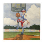 Baseball Pitcher on Mound by Jay Throckmorton Tile<br><div class="desc">Is it a curveball or a slider? Whatever it is it is coming right at you in this amazing piece by Jay Throckmorton. A baseball pitcher commands the mound, winding up to deliver a throw to the plate. Give this as a gift or hang it on your wall and enjoy...</div>