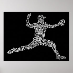 Baseball Pitcher Typography Word Art Poster
