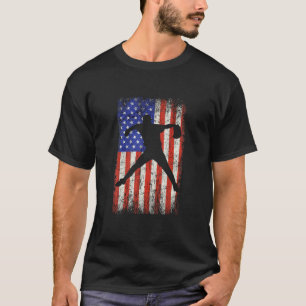 Baseball Pitcher Usa American Flag Pitching Silhou T-Shirt