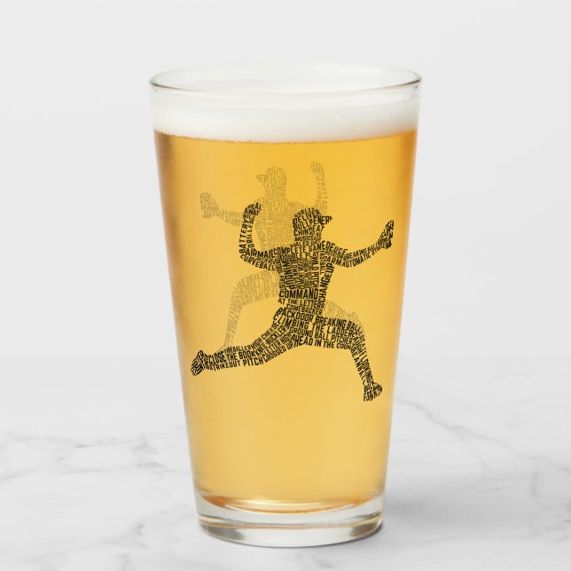 Baseball Pitcher Word Art Typography Glass (Back Filled)