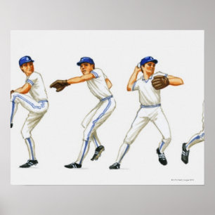 Baseball pitching technique, multiple image poster