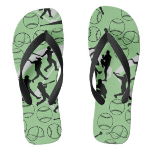 Baseball play pattern.w L Green BG Thongs