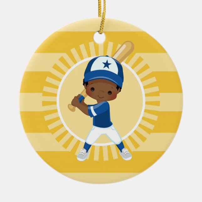 Baseball Player - African American Boy Ceramic Ornament (Front)