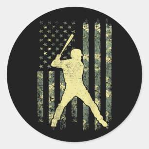Baseball Player American Flag Camo USA Patriotic Classic Round Sticker