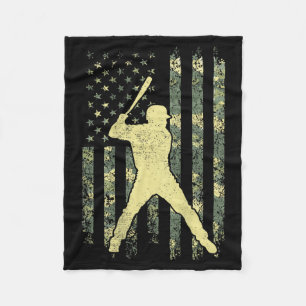 Baseball Player American Flag Camo USA Patriotic Fleece Blanket