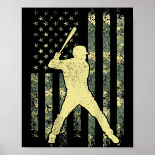 Baseball Player American Flag Camo USA Patriotic Poster