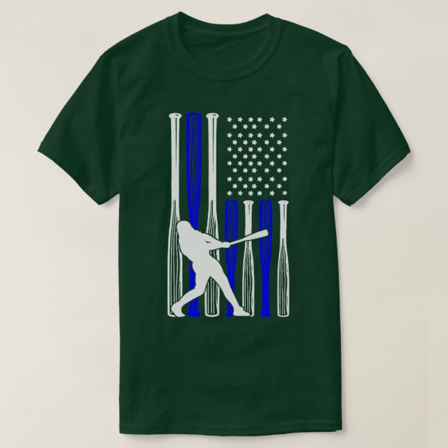 Baseball Player American Flag T-Shirt (Design Front)
