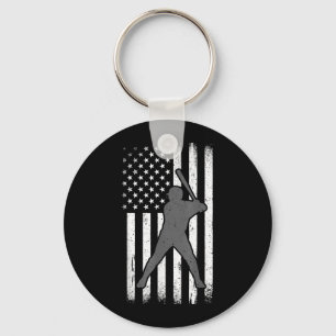 Baseball Player American Flag USA Camo Patriotic Key Ring