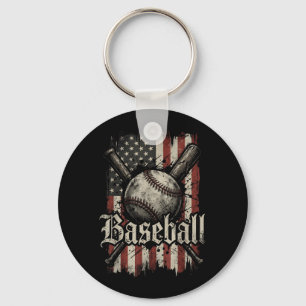 Baseball Player American Flag USA Patriotic Men Key Ring