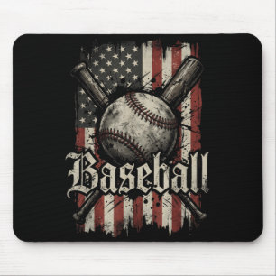 Baseball Player American Flag USA Patriotic Men Mouse Pad
