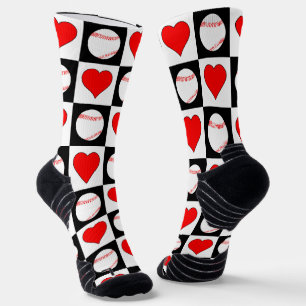 Baseball Player Baseballs & Hearts Pattern Sports Socks