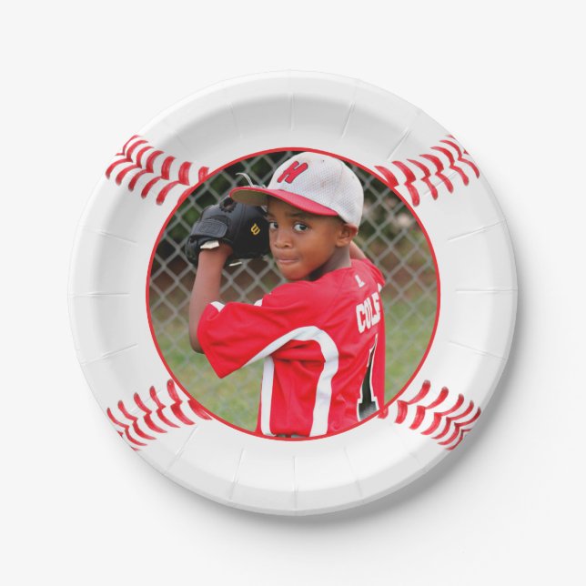 Baseball Player Birthday Party Custom Photo Paper Plate (Front)