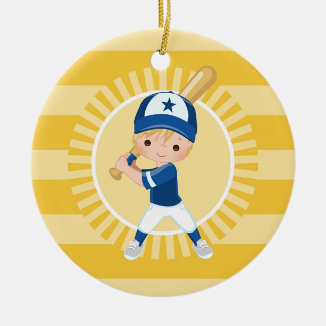Baseball Player - Blonde Boy Ceramic Ornament (Front)
