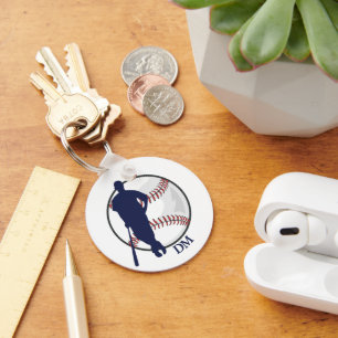 Baseball Player Blue Batter Monogram Key Ring