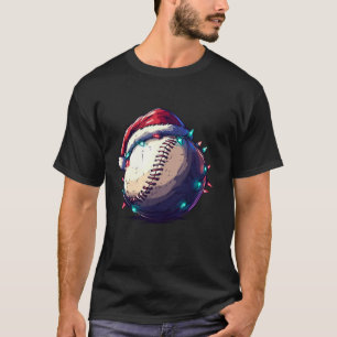 Baseball Player Christmas Lights Santa Hat Boys Me T-Shirt