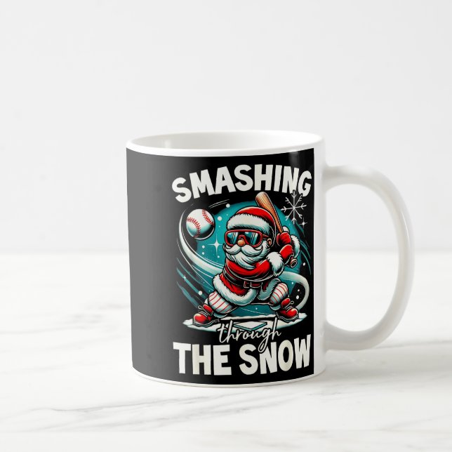 Baseball Player Christmas Santa, Smashing Through  Coffee Mug (Right)