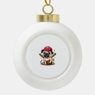 Baseball Player Coach Pug Dog Lover Pug Mom Ceramic Ball Christmas Ornament