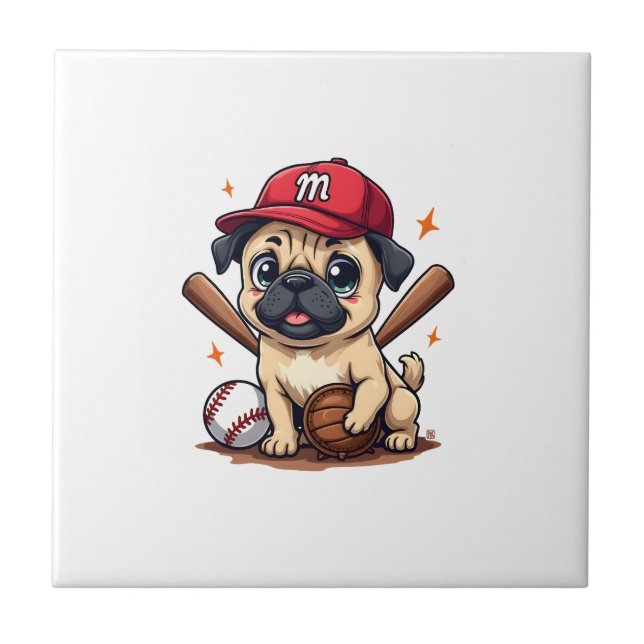 Baseball Player Coach Pug Dog Lover Pug Mom Ceramic Tile (Front)