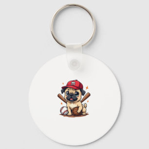 Baseball Player Coach Pug Dog Lover Pug Mom Key Ring