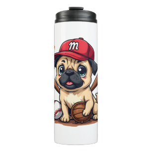 Baseball Player Coach Pug Dog Lover Pug Mom Thermal Tumbler