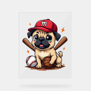 Baseball Player Coach Pug Dog Lover Pug Mum Acrylic Sign