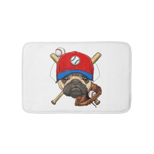 Baseball Player Coach Pug Dog Lover Pug Mum Bath Mat (Front)