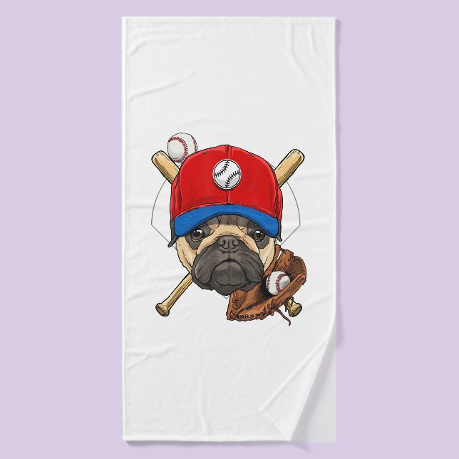 Baseball Player Coach Pug Dog Lover Pug Mum Bath Towel (Bath Towel)