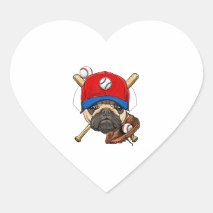 Baseball Player Coach Pug Dog Lover Pug Mum Heart Sticker