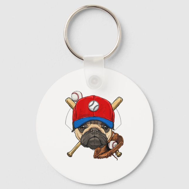 Baseball Player Coach Pug Dog Lover Pug Mum Key Ring (Front)