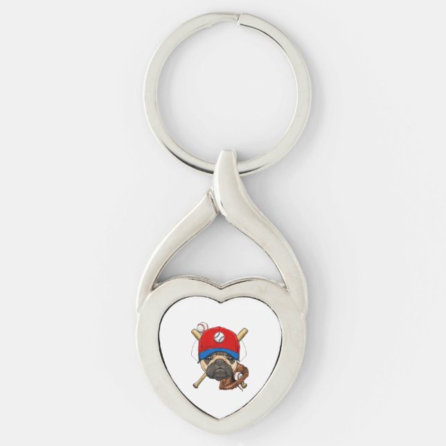 Baseball Player Coach Pug Dog Lover Pug Mum Key Ring (Front)