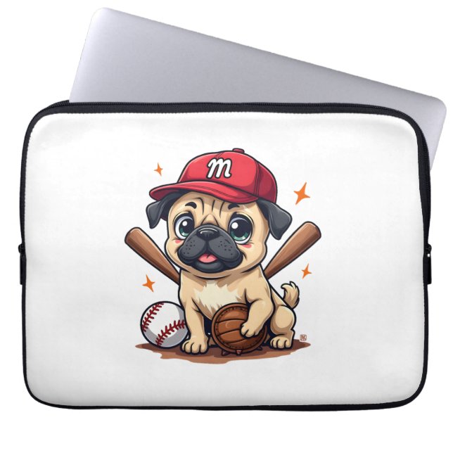 Baseball Player Coach Pug Dog Lover Pug Mum Laptop Sleeve (Front)