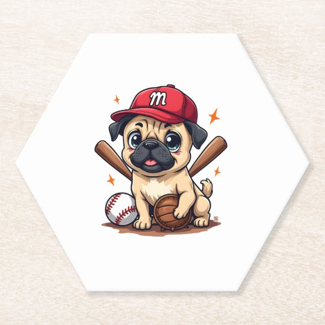 Baseball Player Coach Pug Dog Lover Pug Mum Paper Coaster (Front)