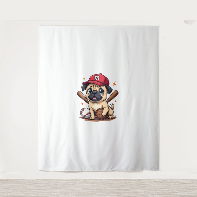 Baseball Player Coach Pug Dog Lover Pug Mum Tapestry (Front)