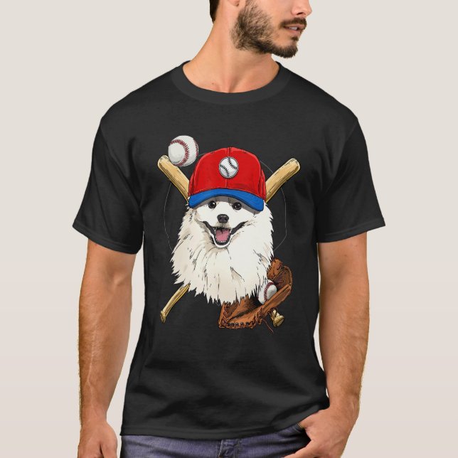 Baseball Player Coaches American Eskimo Pitcher Ca T-Shirt (Front)