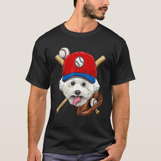 Baseball Player Coaches Bichon Frise Dog Pet Pitch T-Shirt (Front)