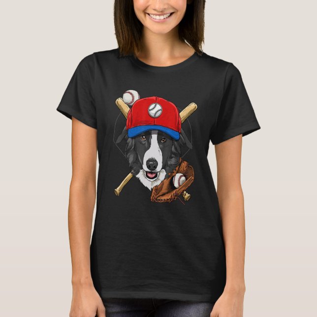 Baseball Player Coaches Border Collie Dog Pitcher  T-Shirt (Front)