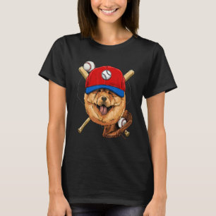 Baseball Player Coaches Chow Chow Dog  Pitcher Cat T-Shirt