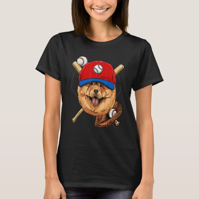 Baseball Player Coaches Chow Chow Dog  Pitcher Cat T-Shirt (Front)