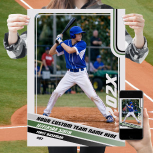Baseball Player Custom Gift in Grey Green Poster