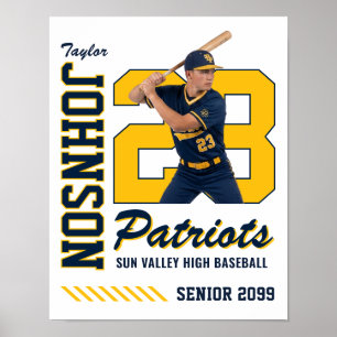 Baseball Player Custom Photo Jersey Number Blue Poster