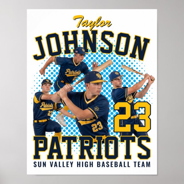 Baseball Player Custom Photo Retro Bootleg Blue Poster (Front)