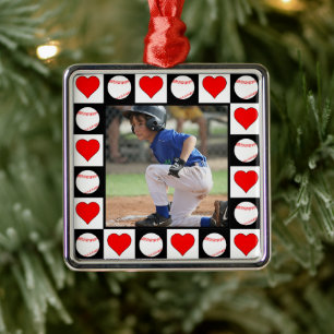 Baseball Player Custom Sports Photo Christmas Metal Ornament
