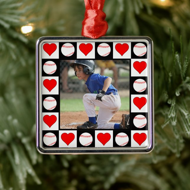 Baseball Player Custom Sports Photo Christmas Metal Ornament (Tree)