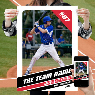 Baseball Player Customisable Gift in White Red Poster